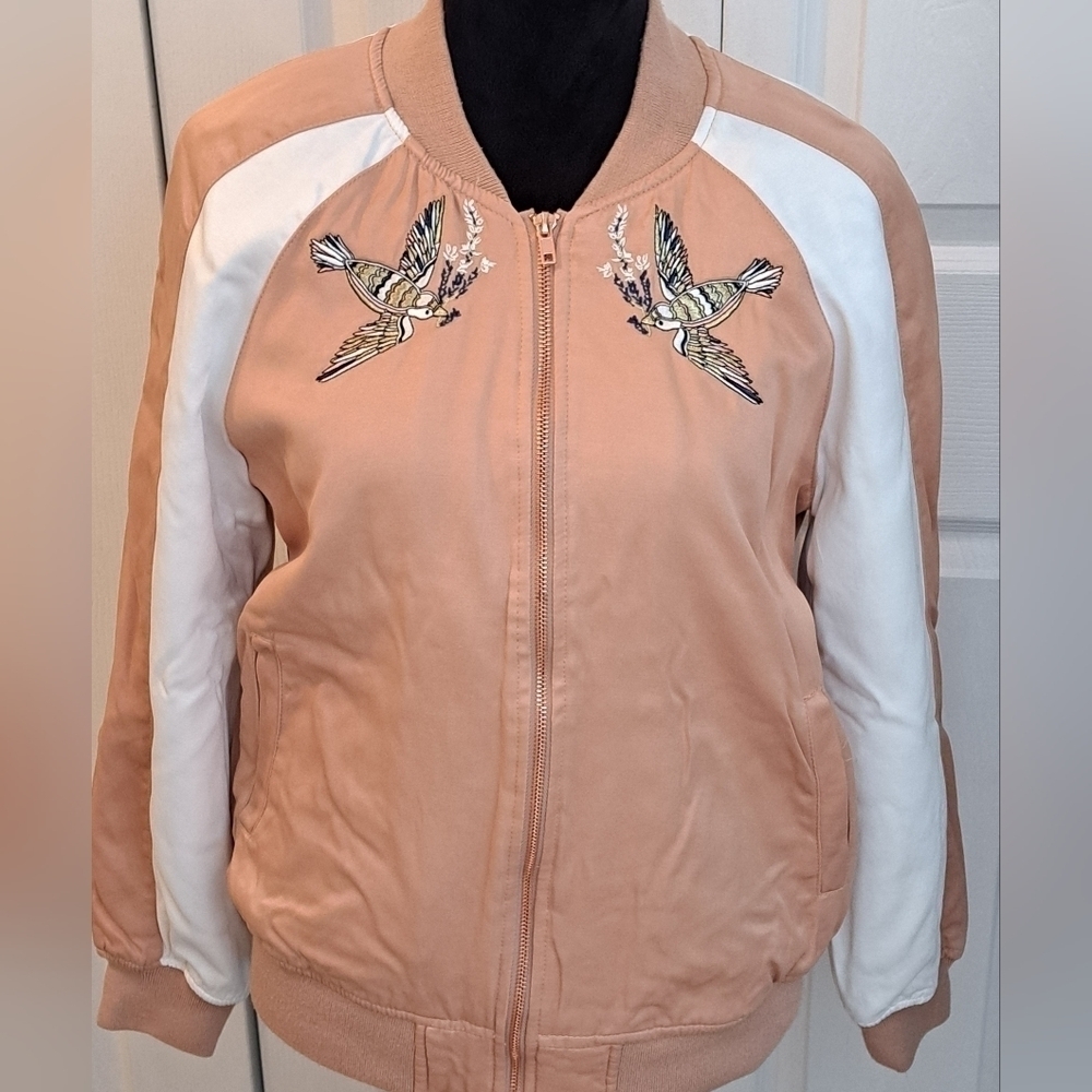 Bomber Jacket With Embroidered Birds Size M